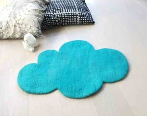 Cloud Rug, AQUA BLUE Felt Rug, Nursery Baby Rug, Floor Play Mat Kids decor wool - Picture 1 of 5