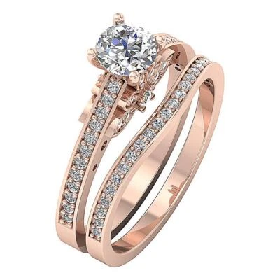 Bridal Matching Wedding Lab Grown VS F 1.10 Ct Round Diamond Ring 10K Rose Gold - Image 1 of 4