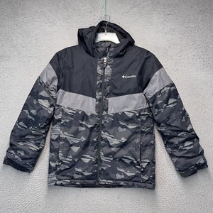Columbia Boys Jacket Large 14/16 Gray Black Camo Outgrown Insulated Outdoor - Picture 1 of 13