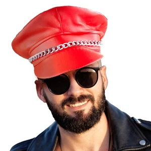 Red PVC Cap with Chain - Gay / Devil / Punk - Picture 1 of 2