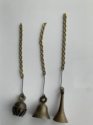 Vintage Brass Bells Marked India Lot of 3 Varying Sizes Elephant Claw Etched - Image 1 of 4