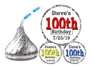 100th BIRTHDAY PARTY FAVORS CHOCOLATE CANDY KISS LABELS - Picture 1 of 1