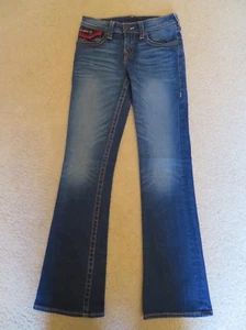 Girl's True Religion Blue Jeans Bootcut Denim Pants Multicolor Knit Pocket Sz 12 - Picture 1 of 7