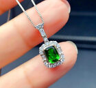  Emerald & Diamond Halo 925 Sterling Chain Necklace Womens Ladies Jewellery Gift
