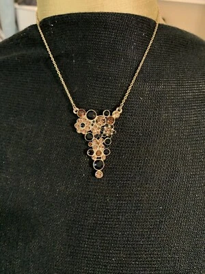Women’s  Pilgrim Danish Design Gold Black Brown Rhinestone Flower Necklace - Image 1 of 3
