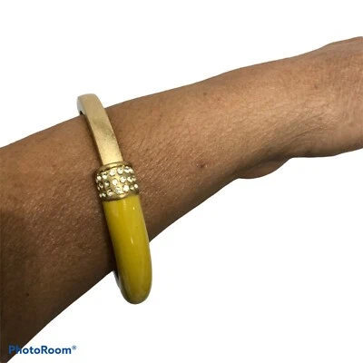 Women’s Bracelet Lia Sophia Stretch Mustard Gold Tone Medium Faux Rhinestones - Image 1 of 4