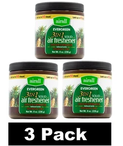 3x AIRALL EVERGREEN AIR FRESHENER 3 IN 1 ODOUR ELIMINATOR INFUSED ESSENTIAL OILS - Picture 1 of 5