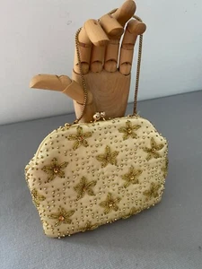Vintage 1950s HONG KONG beaded satin fabric cocktail strap/clutch bag in box - Picture 1 of 11