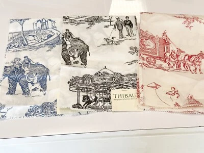 Set of three 26"by26" retired Thibaut circus French toile fabric samples  - Image 1 of 4