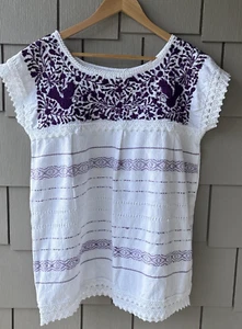 Huipil Artisan Embroidered Crochet Birds Prarie Cottagecore Women’s Top Large - Picture 1 of 24