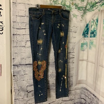 Pantalones de mezclilla Abbey Dawn de Avril Lavigne para mujer de tiro bajo talla 11 adorno destruido Foto 1 de 4