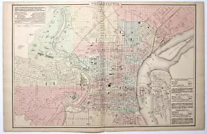 "PHILADELPHIA" PENNSYLVANIA Antique original city map 1881 - Picture 1 of 1