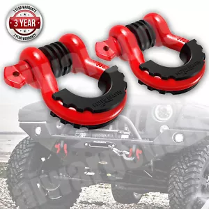 2pcs 3/4" D-Ring Red Bow Shackles W/ Black Isolators Washer Clevis Kit 4.75 Ton - Picture 1 of 18