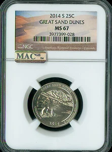 2014 S GREAT SAND DUNES QUARTER NGC MS67 PQ 2ND FINEST GRADE MAC SPOTLESS . - Picture 1 of 4