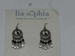 Lia Sophia Jewelry TOSCANO Cut crytals dangle earrings black rhinestones circles