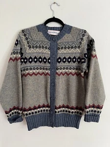 Harris & Wilson Fair Isle Cardigan Laine Wool Cabin Camp Mountain Made In Italy - Picture 1 of 11