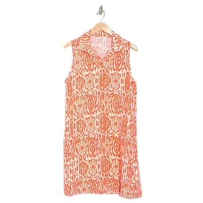 Casa Cabana Anna Shift Collared Sleeveless Dress In Coral Geometric Print Size S - Image 1 of 4