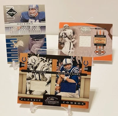 DONRUSS CERTIFIED LEAF JERSEY PATCH LOT RAYMOND BERRY PAUL WARFIELD ALEX KARRAS - Image 1 of 4