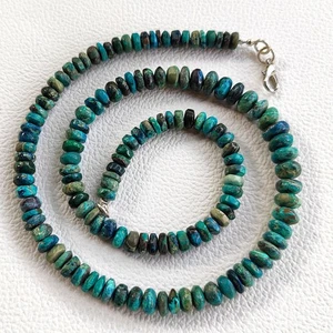 Chrysocolla 6-8mm Size Smooth Rondelle Beads Gemstone Necklace 17" Australia - Picture 1 of 7