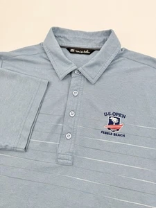 Camicia Travis Mathew uomo blu medio ciottoli spiaggia campo da golf logo US Open 2019 - Foto 1 di 7