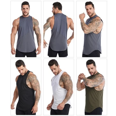 Mens Fitness Sleeveless Muscle Tee Solid Blank Tank T Shirt Hot Summer Gym Top - Image 1 of 4