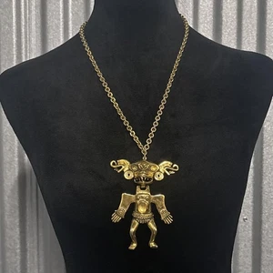 Collar Tortolani Mujer Tono Dorado Tribal Guerrero Azteca Colgante Grande Declaración - Imagen 1 de 14
