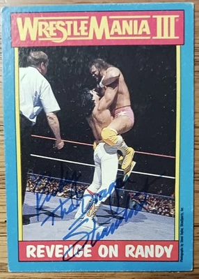Ricky "The Dragon" Steamboat autógrafo #50 1987 Topps WWF autografado com Randy Savage - Imagem 1 de 2