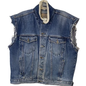 Saugatuck Blue Distressed Cut Off Denim Jeansjacke Weste Large - Bild 1 von 5