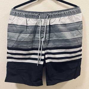 Kirkland Signature Men’s Swim Trunks Striped Gray And Black Size L - Picture 1 of 5