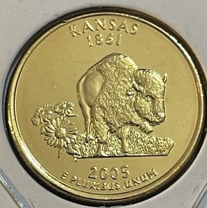 GOLD PLATED 2005-D KANSAS U.S. STATE QUARTER - Picture 1 of 2