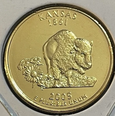 GOLD PLATED 2005-D KANSAS U.S. STATE QUARTER - Image 1 of 2