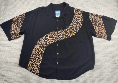 Bali Kim Aloha Shirt Mens Medium Black Leopard Print Button Front Short Sleeve - Image 1 of 4