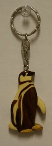 INTARSIA SOLID WOOD KEYCHAIN  KEY RING ANIMAL PENGUIN MULTI COLOR CUTE GIFT NEW - Picture 1 of 3