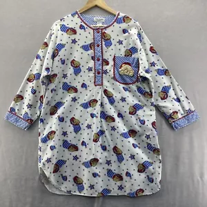 Vintage True Colors Nachtwäsche Flanell Schlafshirt Nachthemd Teddybär Größe M - Bild 1 von 17
