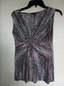 Daisy Fuentes Damen M Tank Top Ivory Bunt V-Ausschnitt Twist Silky Stretch - Bild 1 von 3