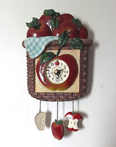 Apple Basket Musical Kitchen Wall Clock Dangling Apples Country Decor FREE SHIP