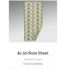 New Listing$1 One Dollar Bills Uncut Currency Sheet of 20 Notes 2017 Washington Dc - $20