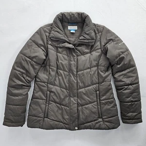 Columbia Puffer Coat Jacket Womens Large Grey Silver Zip Winter Warm Insulated  - Picture 1 of 13