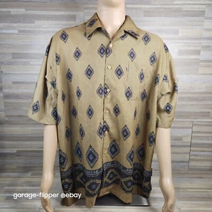 Rocawear Mens XL Baggy Shirt XL Button Up Gold Black Jay-Z Diamond Print Y2K - Picture 1 of 17