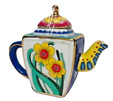 2002 Vivian Chan Collectible Tiny Tea Pot With Sun Flower and Gold Trim