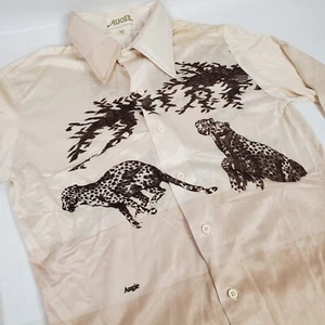 Vtg 1970s Augie Disco Shirt Mens Medium SPRINTING CHEETAHS AFRICA Polyester USA - Picture 1 of 11