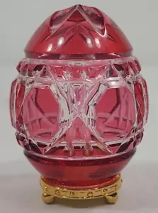 Vintage Cranberry rot geschnitten Kristallglas Faberge Ei #523 auf Ständer - Bild 1 von 8