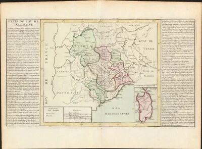 1767 Kingdom of Sardinia Italy antique map by Clouet ~ 22.7" x 16.7"  hand color - Image 1 of 4