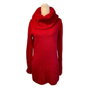 Vintage Ellen Tracy Cowl Neck Sweater Red Mix Knit Turtleneck Long Sleeves S - Picture 1 of 6