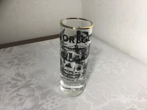 Tall Shot Glass Oregon Monument Falls Lake Capital Coast Center 2oz Gold Rim - Picture 1 of 6