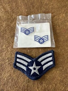 USAF Air Force E4 Senior Airman Military Spilla da Bavero Patch Vintage Set - Foto 1 di 18