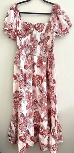 Lapogee Boho Peasant Woven Maxi Dress Floral Paisley Coral Red XL Extra Large - Picture 1 of 5