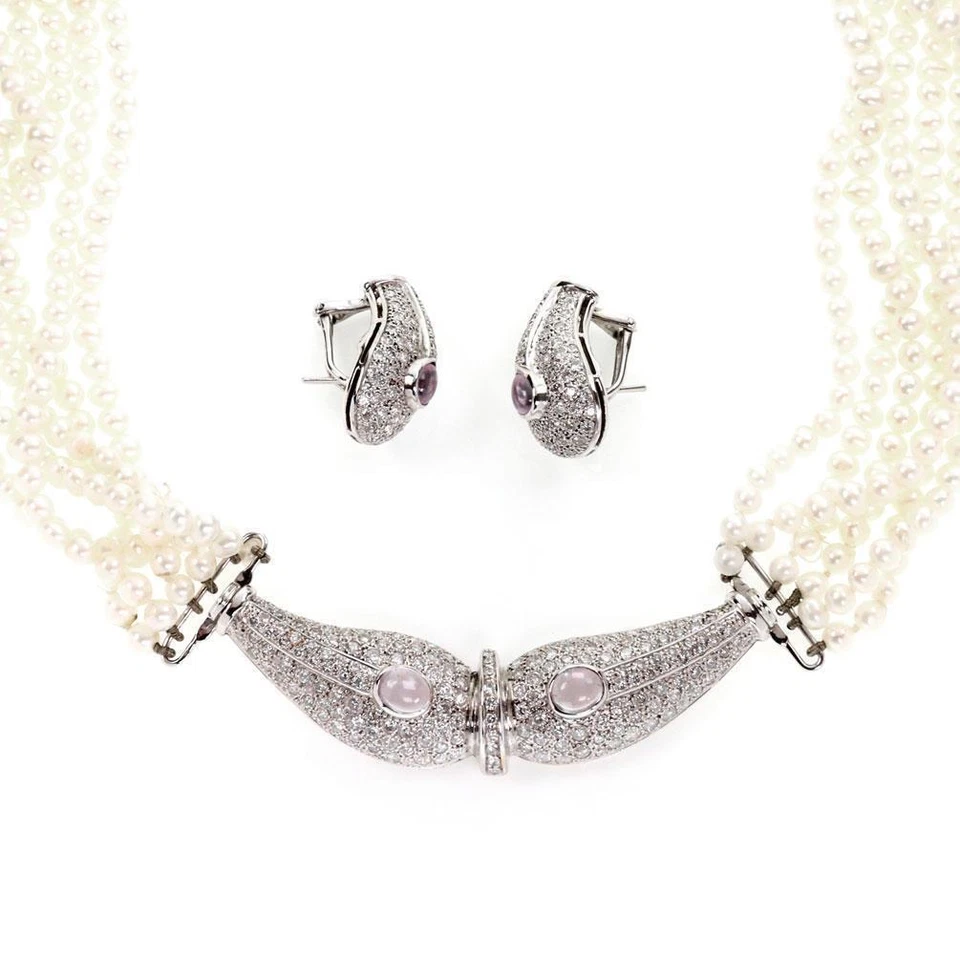 Estate 9.50ct Diamond Gem 14k Gold Pearl Necklace & Earring Set LIQUIDATION - Image 1 of 4