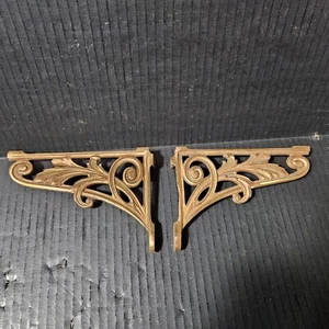 NICE Ornate Antique Bronze Small Book SHELF BRACKETS Art Nouveau leaf pattern - Picture 1 of 7