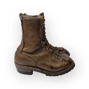 Vintage Wesco 10" Brown Leather Lace Up Mens Logger Jobmaster Boots Size 10.5 D - Picture 1 of 11